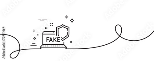 Fake internet line icon. Continuous one line with curl. Web propaganda sign. Wrong truth symbol. Fake internet single outline ribbon. Loop curve pattern. Vector