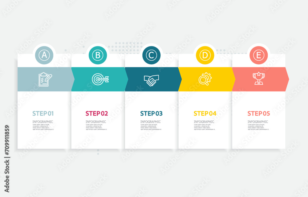 abstract timeline infographic element business data visualization steps report layout template background with business line icon 5 steps
