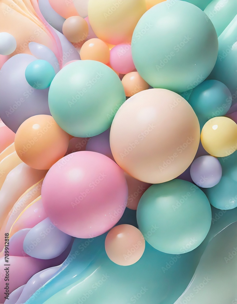 3d bubble art with pastel colors, minimalistic artwork design 