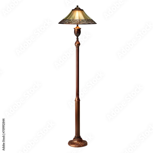 front view of Vintage Torchiere floor lamp isolated on a white transparent background.