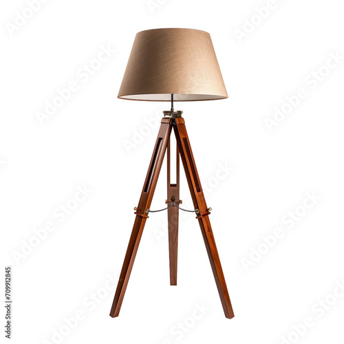 front view of Tripod floor lamp isolated on a white transparent background.