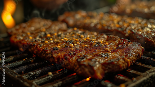 Grilled Steaks With Flaming Background