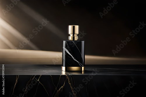 rectangular shaped black and golden marble perfume spray flacon concept