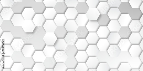 Fototapeta Naklejka Na Ścianę i Meble -  Abstract white and gray hexagonal honeycomb pattern background. hexagon concept design abstract technology background vector. 3d honeycomb paper texture gray copy space, Wallpaper for text.