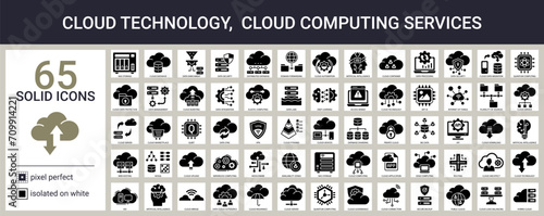 Cloud technology icon set in solid style