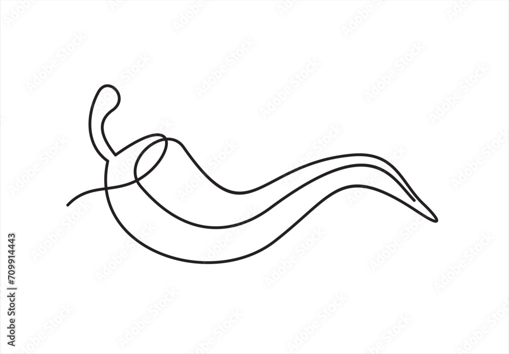 Fototapeta Red chili pepper design in continuous line art drawing style. Hot spice chilli isolated on white background. Vector illustration