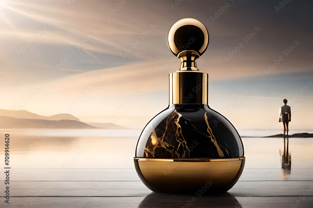 round shaped black and golden marble perfume flacon template round shaped black and golden marble perfume flacon template