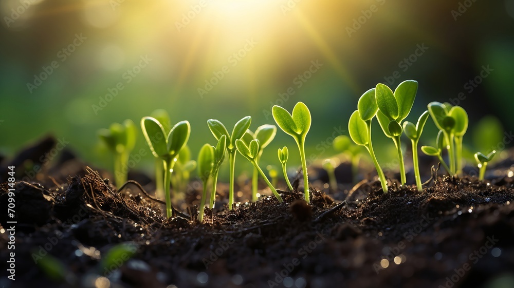 © Putra - Young green sprouts emerging from fertile soil at dawn with dew drops © Putra - Young green sprouts emerging from fertile soil at dawn with dew drops