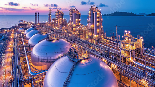Massive Oil Refinery With Multiple Tanks photo