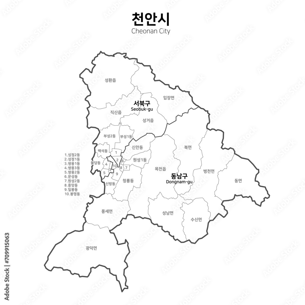Fototapeta premium 대한민국 천안시 지도