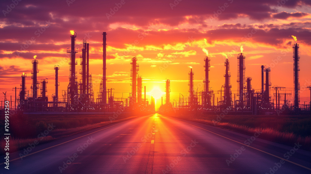 Sun Setting Over Oil Refinery Sun Setting Over Oil Refinery