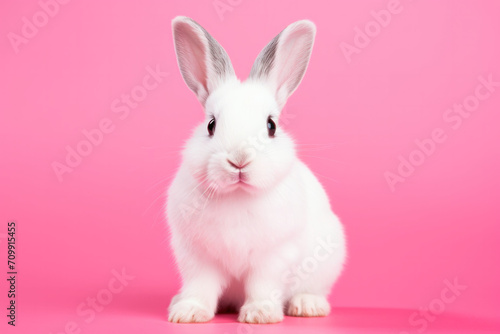 cute fluffy rabbit on a pastel background 