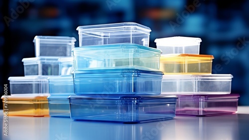 Variety of clear plastic containers stack tidily for efficient storage photo
