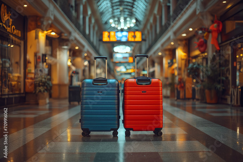 Two suitcases in an empty airport hall photo