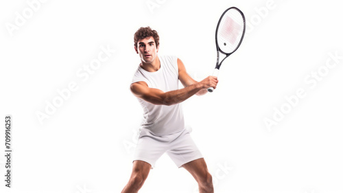 Young man tennis player in action,transparent background,generative ai