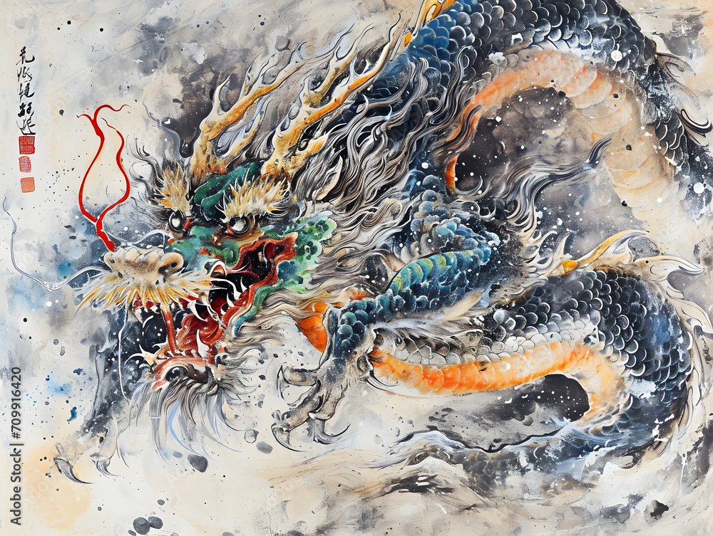 Chinese style dragon painting on old paper background, Chinese New Year. Chinese style dragon painting on old paper background, Chinese New Year.