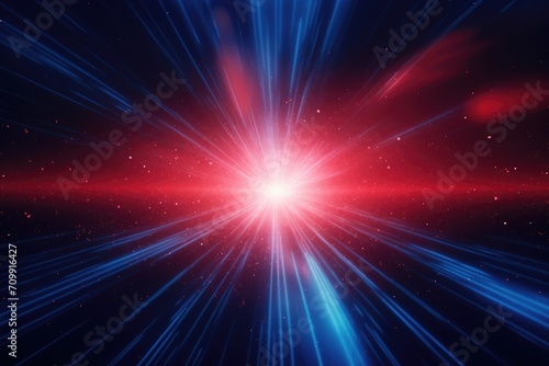 Abstract glowing red light effect with sparkling rays blue backlight photo
