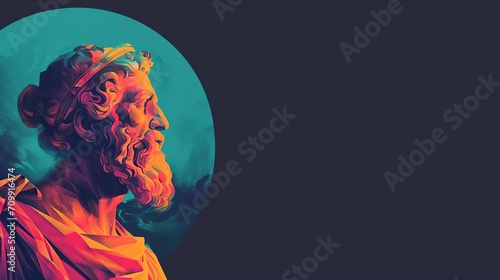 Philosopher Epicurus Illustrated on Dark Canvas with Text Space photo