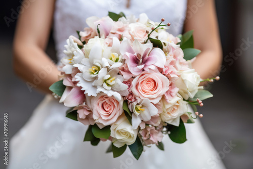 A bouquet of flowers in the hands of the bride