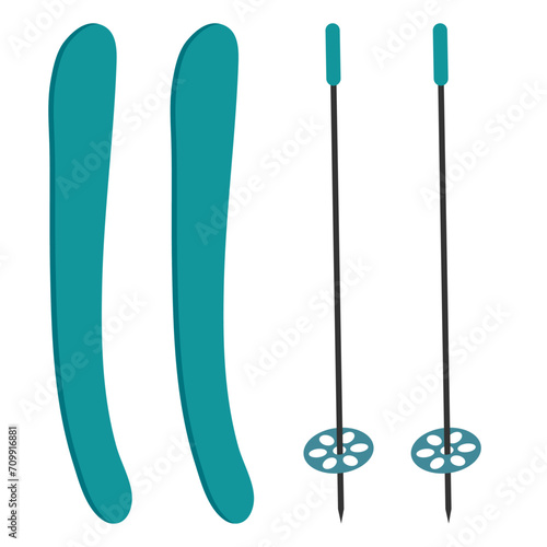 Alpine skis and sticks. Vector illustration.