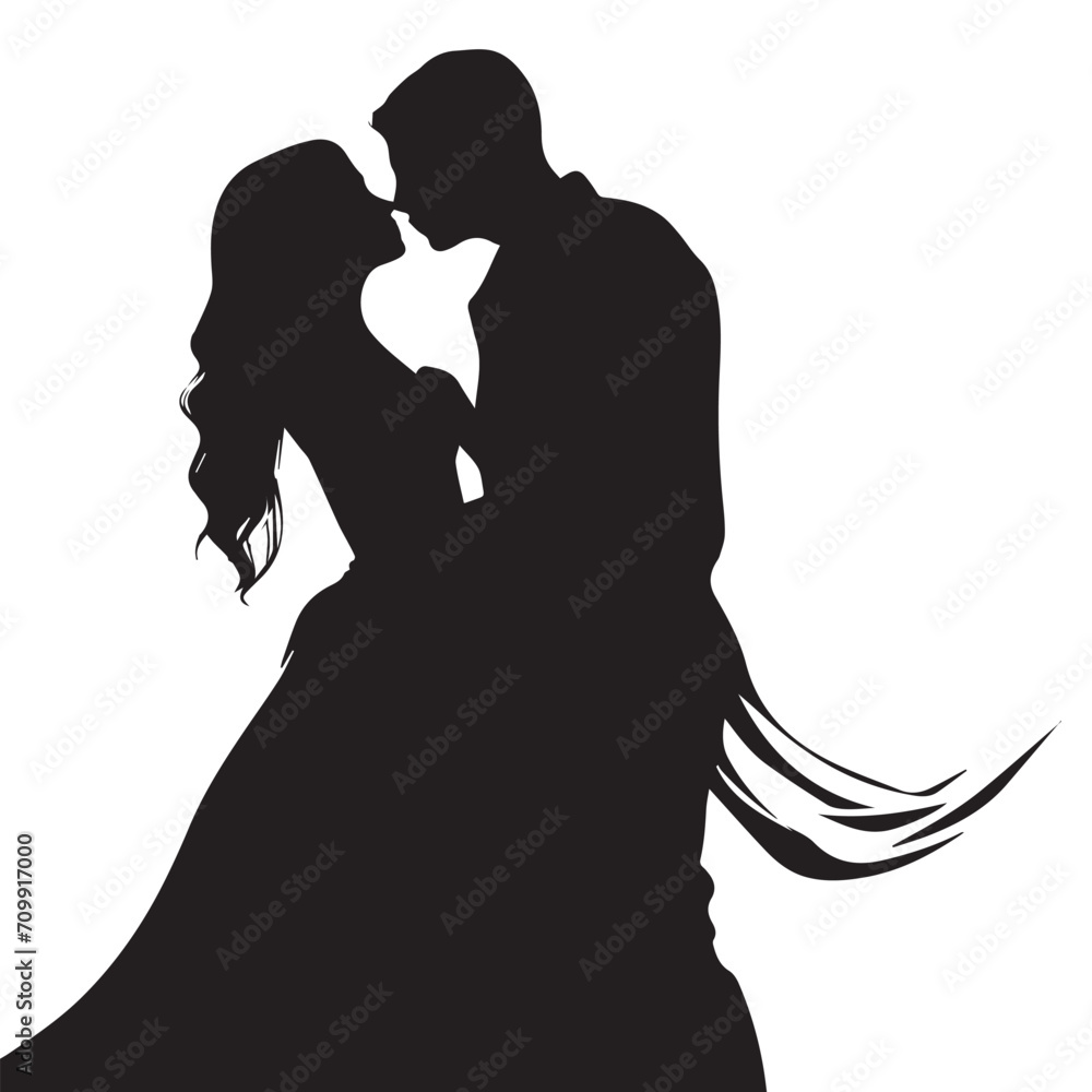 silhouette of bride and groom