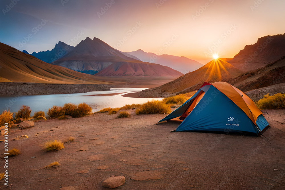 camping tent in the wild nature  , outdoor activity - obrazy, fototapety, plakaty 