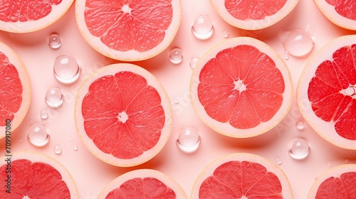 Vibrant Grapefruit and Ice Cubes: Top View Photo on Pastel Pink Background, Ideal for Summer Promotions and Fresh, Healthy Concepts with Copy Space