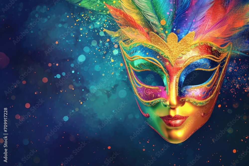 Carnival multicolored mask with feathers with space for text