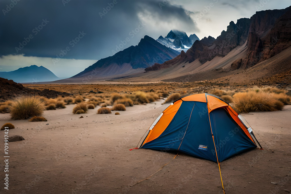 colorful camping tent in the canyon  , outdoor activity