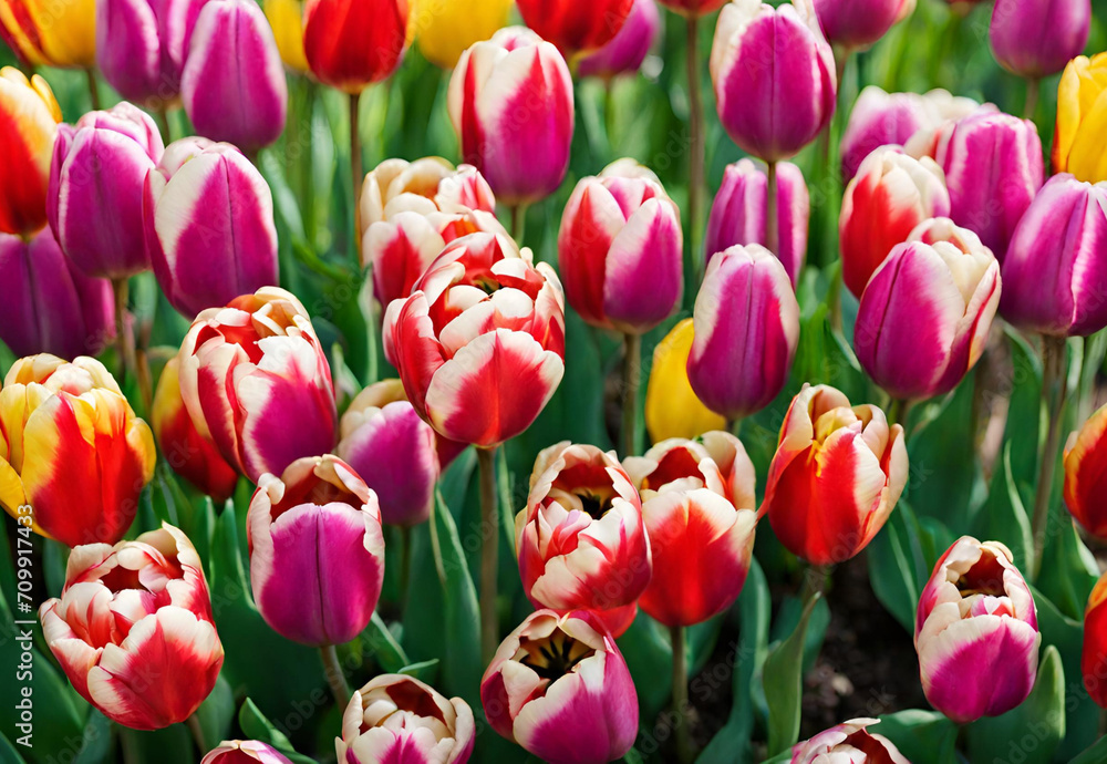 A bunch of colorful tulips.AI generated