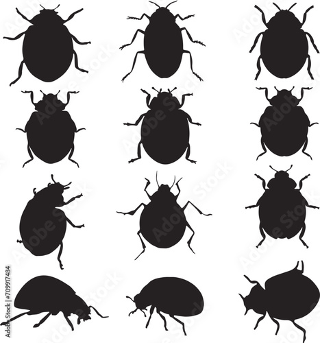 Black Ladybug Silhouette Vector Art.