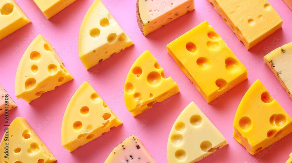 piece of cheese on a pink background piece of cheese on a pink background