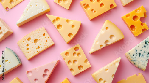 piece of cheese on a pink background 
