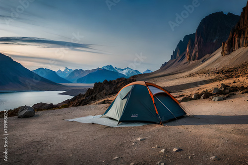 survival camping tent in the canyon    outdoor activity
