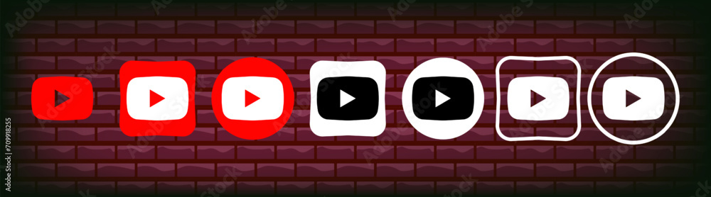Collection of different YouTube icons. Social media logo. Line art and ...