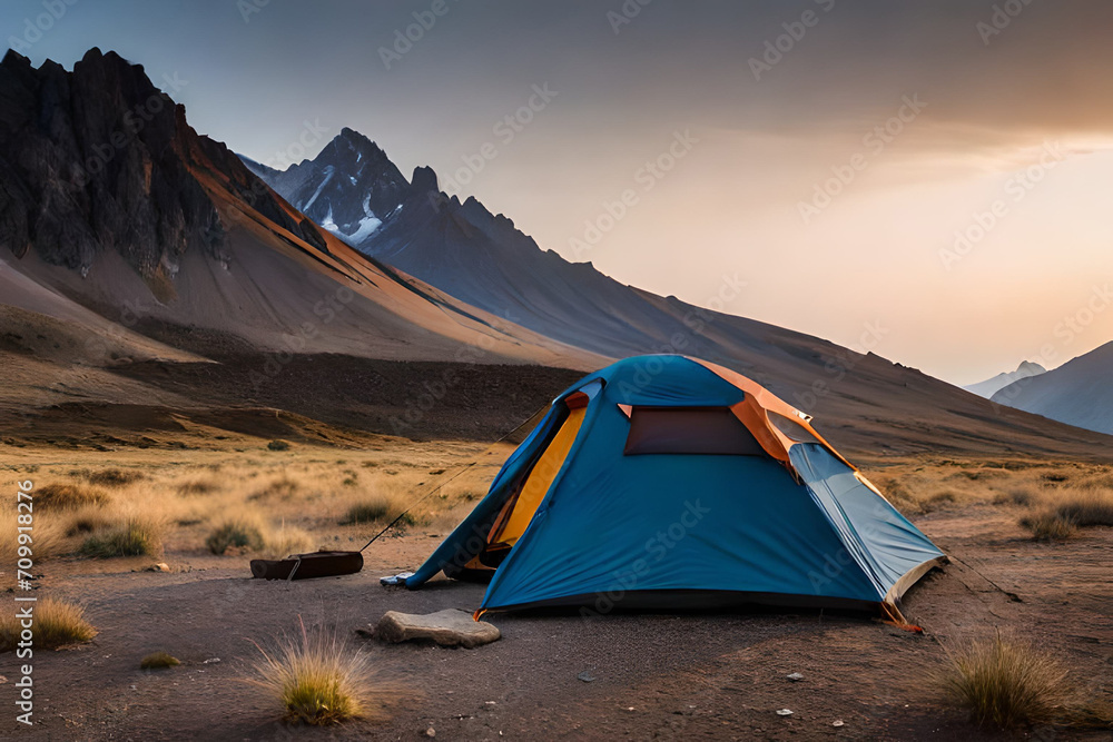 survival camping tent in the canyon  , outdoor activity - obrazy, fototapety, plakaty 