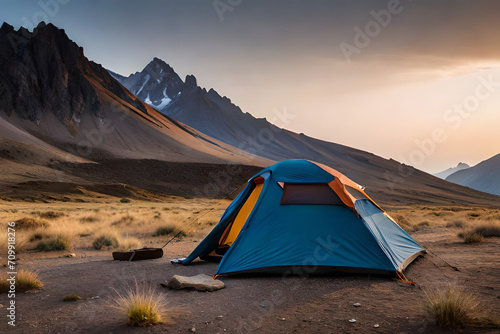 survival camping tent in the canyon , outdoor activity