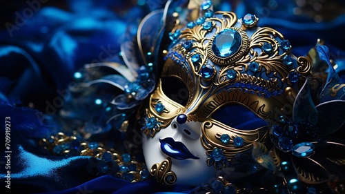 Richly decorated venetian mask sparkles with intricate designs
