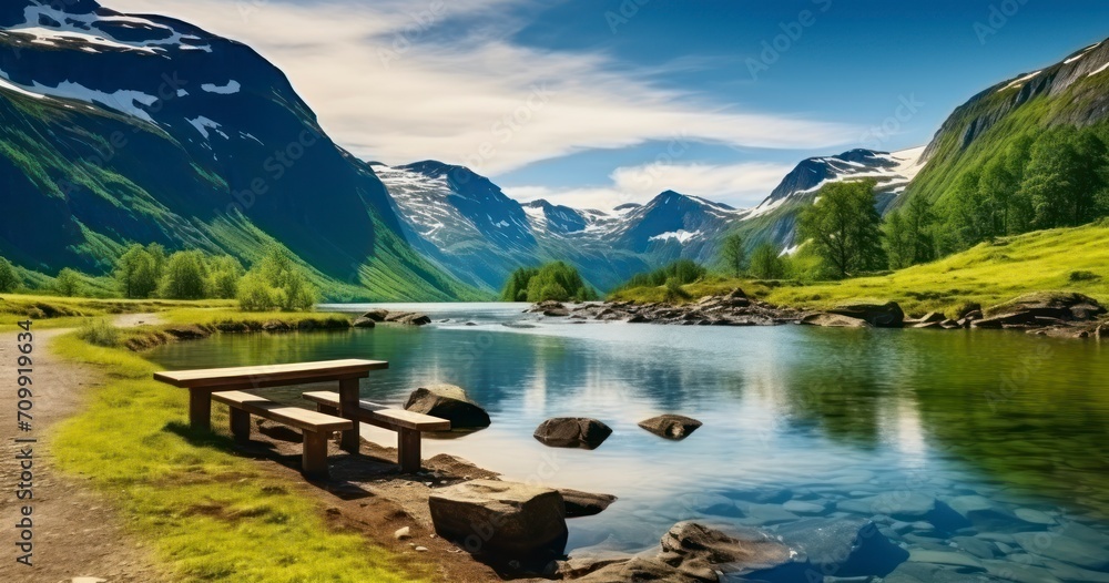 A Breathtaking View of Nature's Elegance at a Peaceful Lake