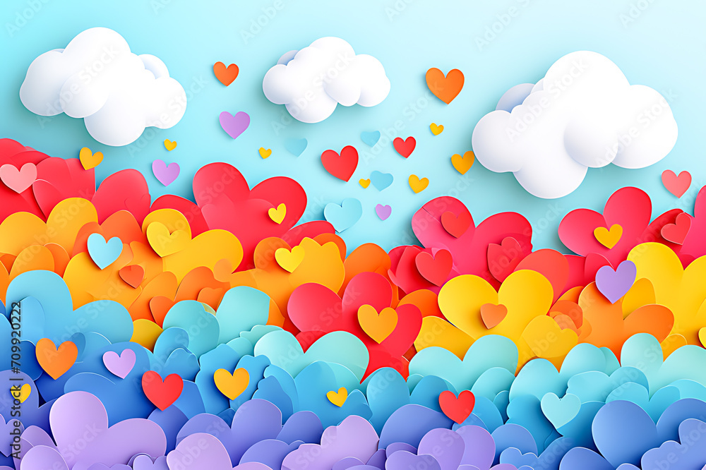Papercut style of colorful love hearts in Valentine day