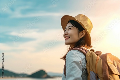 世界旅行を楽しむ日本人女性（バックパック・旅行・旅・観光・トラベラー）