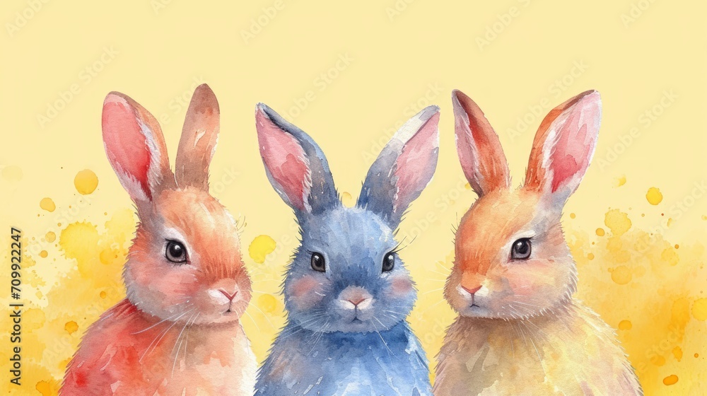 Obraz premium Cute rabbit in pastel colors illustration. Watercolor style background. 