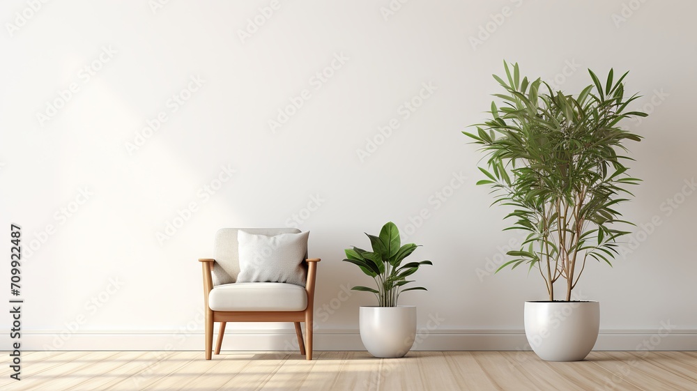 Bright and airy scandinavian-style room with minimalist decor and a potted plant Bright and airy scandinavian-style room with minimalist decor and a potted plant