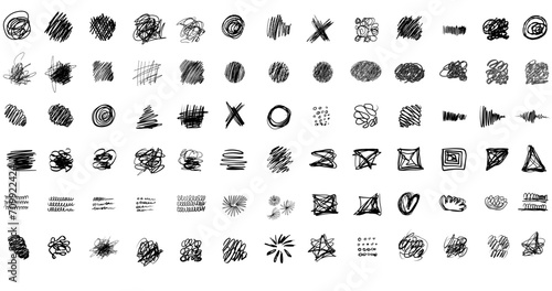 Bundle vector set ink hand drawn black markers scribbles design elements isolated on white 