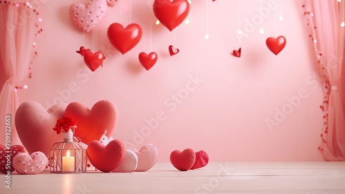 Heart-shaped decorations adorn a charming space in celebration of valentine's day