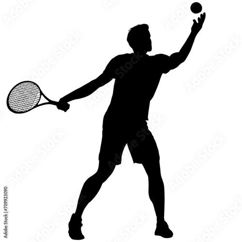 Tennis Player Silhouettes - Man or Boy Playing Serving Ball © Snap2Art