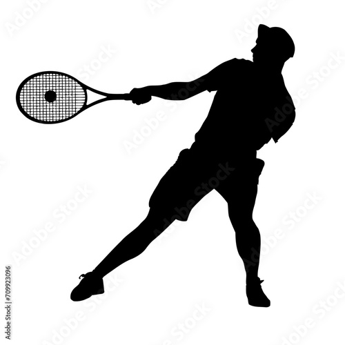 Tennis Player Silhouettes - Man or Boy Smashing Shot on Forehand