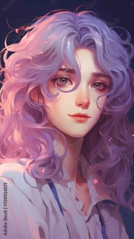Obraz premium A girl with purple hair and a white shirt