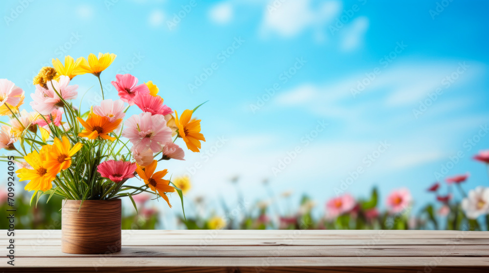 spring flowers on table with copy space spring flowers on table with copy space