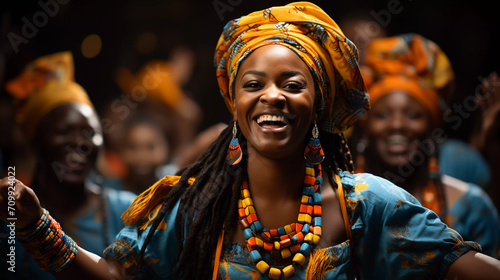 Joyful Dance in Traditional African Attire, Colorful Scene © PHOTOVERTICE